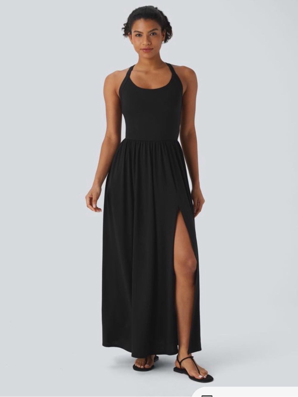 HALARA Black Racerback Maxi Dress with Side Slit
